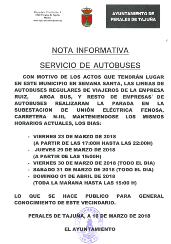 Nota Informativa Servicio de Autobuses