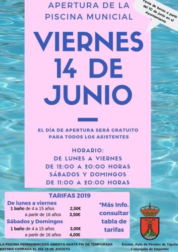 Apertura de la Piscina Municipal el Viernes 14 de Junio