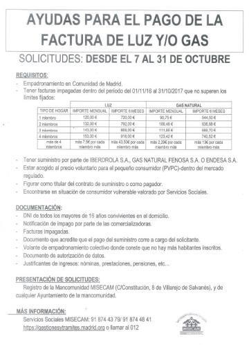 Ayudas para el pago de la factura de la luz y/o gas