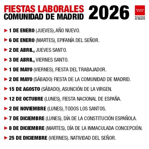 Calendario laboral 2026 Comunidad de Madrid