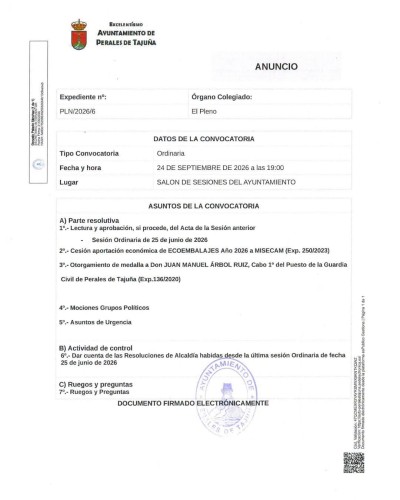 Pleno Ordinario del Ayuntamiento de Perales de Tajuña